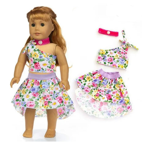 Three-Piece Summer Skirt Set Made to Fit Popular 18 Inch Dolls